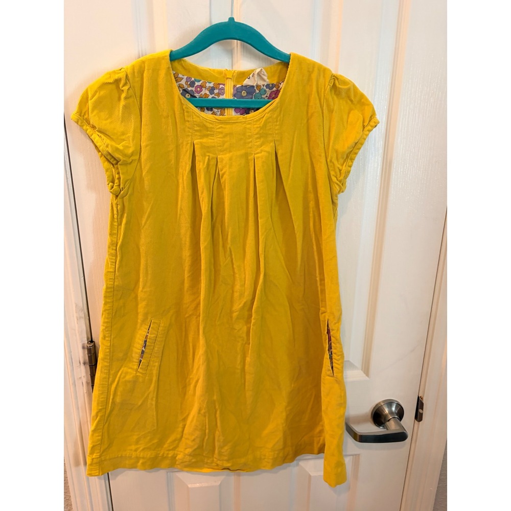 Mini Boden Dress Yellow Corduroy Floral Lined Pocket Shift Kids 9-10Y